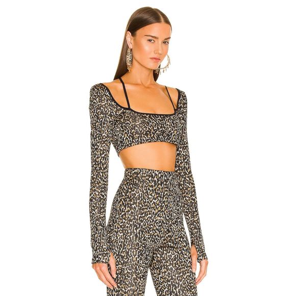NEW DUNDAS x REVOLVE Joplin Long Sleeve Top Black Gold Leopard Size S MSRP $188 - Picture 2 of 10